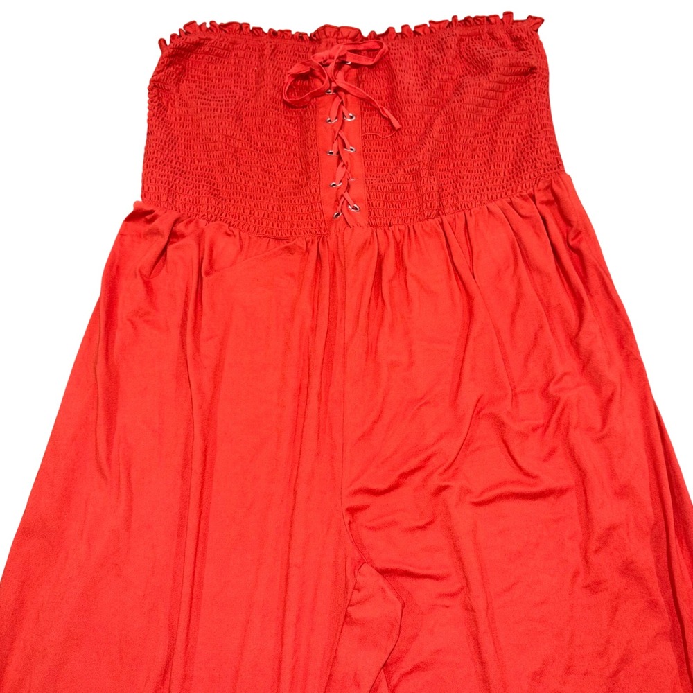 NWT Plus Jumpsuit Women 3X Rust Red Smocked Lace Up Wide Leg Toxik